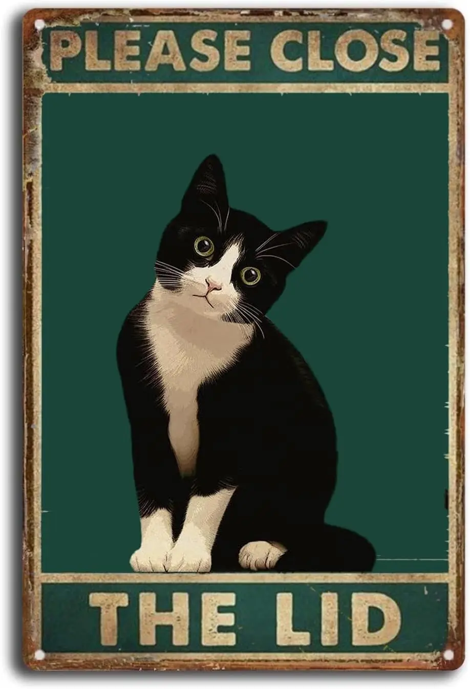 Black Cat Please Close The Lid Bathroom Restroom Vintage Metal Aluminum Sign Retro Toilet Paper Tuxedo Poster -aluminum