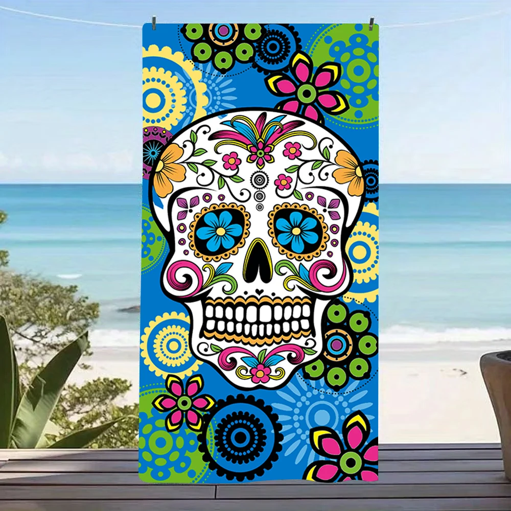 Mexican Sugar Skull Floral Pattern Beach Towel Soft Towel For Beach Vacation Swimming Pool Outdoor Camping Holiday Trip Use