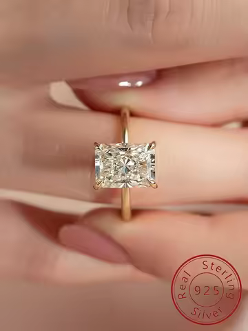 925 Sterling Silver Simplicity Zircon 8 * 12MM Rectangular Ring For Women Engagement Wedding Luxury High Quality Fine Jewelry