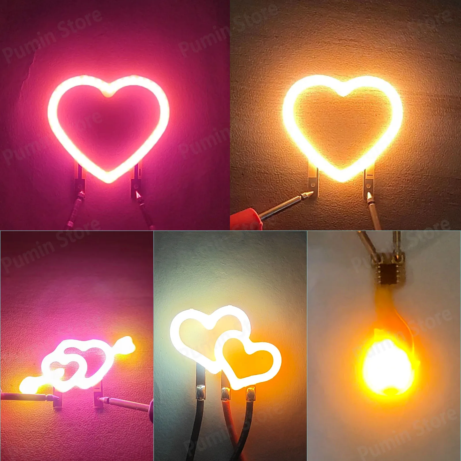 LED Filament Edison Micro Diode Retro Filament Fire Flame Shaped Pink Heart Cupid Arrow Cartoon Light Bulb Creative Filament1pcs
