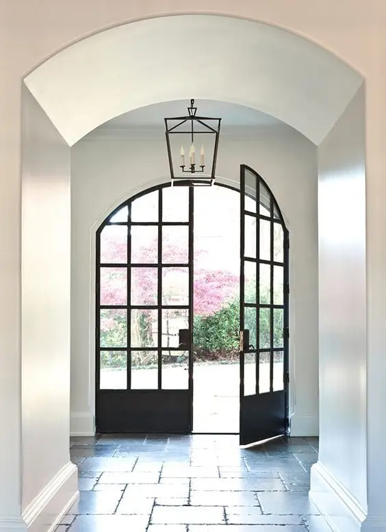 Modern Double Glazed Steel Doors Fluted Glass Black Design Outdoor Windows Hotel Thermal Break Sound Insulation Pan Steel