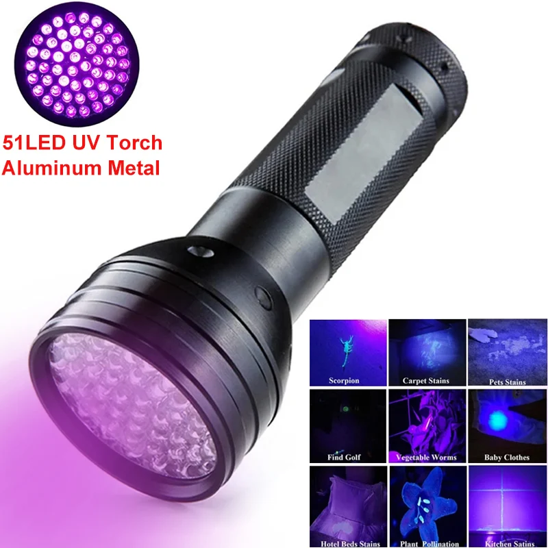 395nm UV Flashlight 51LED UV Gel Curing Light Ultraviolet Light Blacklight Detector for Pet Urine Scorpion Jewellry Inspection