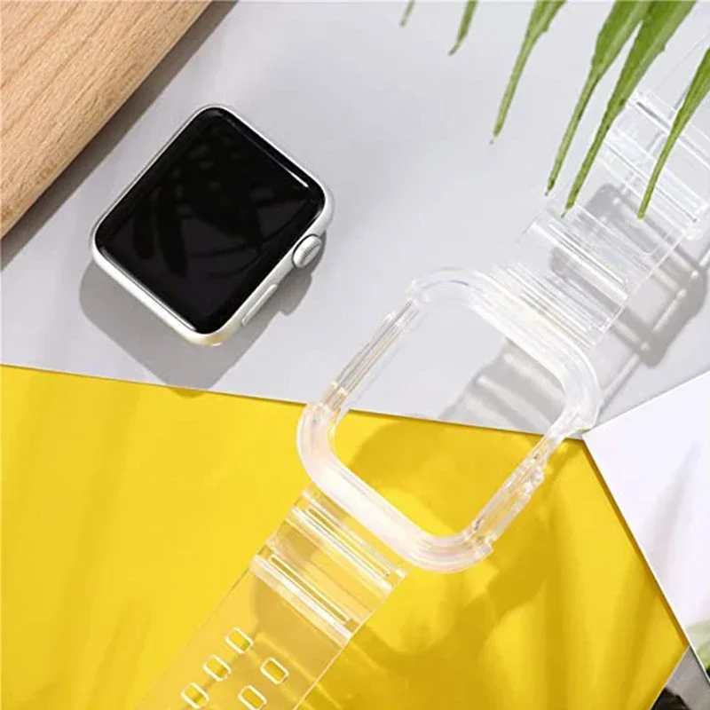 Sports Clear Band + Case For Apple Watch 10 42mm 46mm Transparent Silicone Strap For iwatch Series 10 46mm 42mm Correa Bracelet