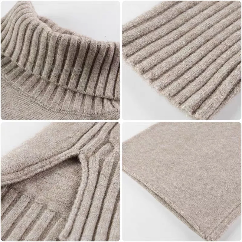 Sweater Set Warm suit for Women Winter Knitted Suits 2 Piece Set Soild Turtleneck Sweater + Loose Trousers Office Lady Suit