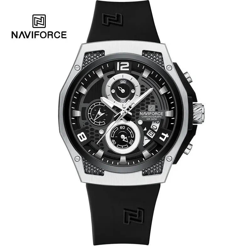 

NAVIFORCE модные мужские наручные часы с силиконовым ремешком, повседневные спортивные водонепроницаемые мужские кварцевые часы 3ATM в роскошной упаковке, подарки