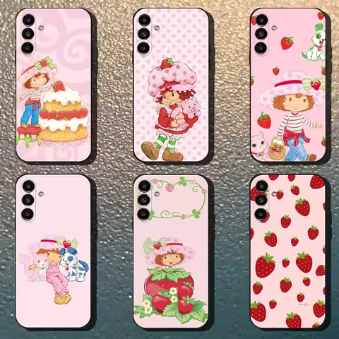 Girl Pink Strawberry S-Shortcake Phone Case For Samsung Galaxy A13,A21s,A22,A31,A32,A52,A53,A71,A80,Soft Black Shell