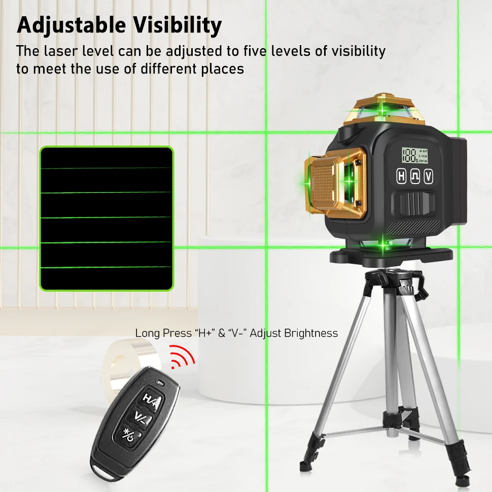 Clubiona 16-Line 4D Green Laser Level with 360° Rotation, High-Precision Vertical and Horizontal Lines for Decoration.