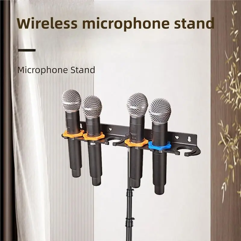 AT82-Mic Stand Storage Organizer 6 Microphones Organizer With Anti Slip Rings For Wired Wireless Mics Stand Or Wall Mount