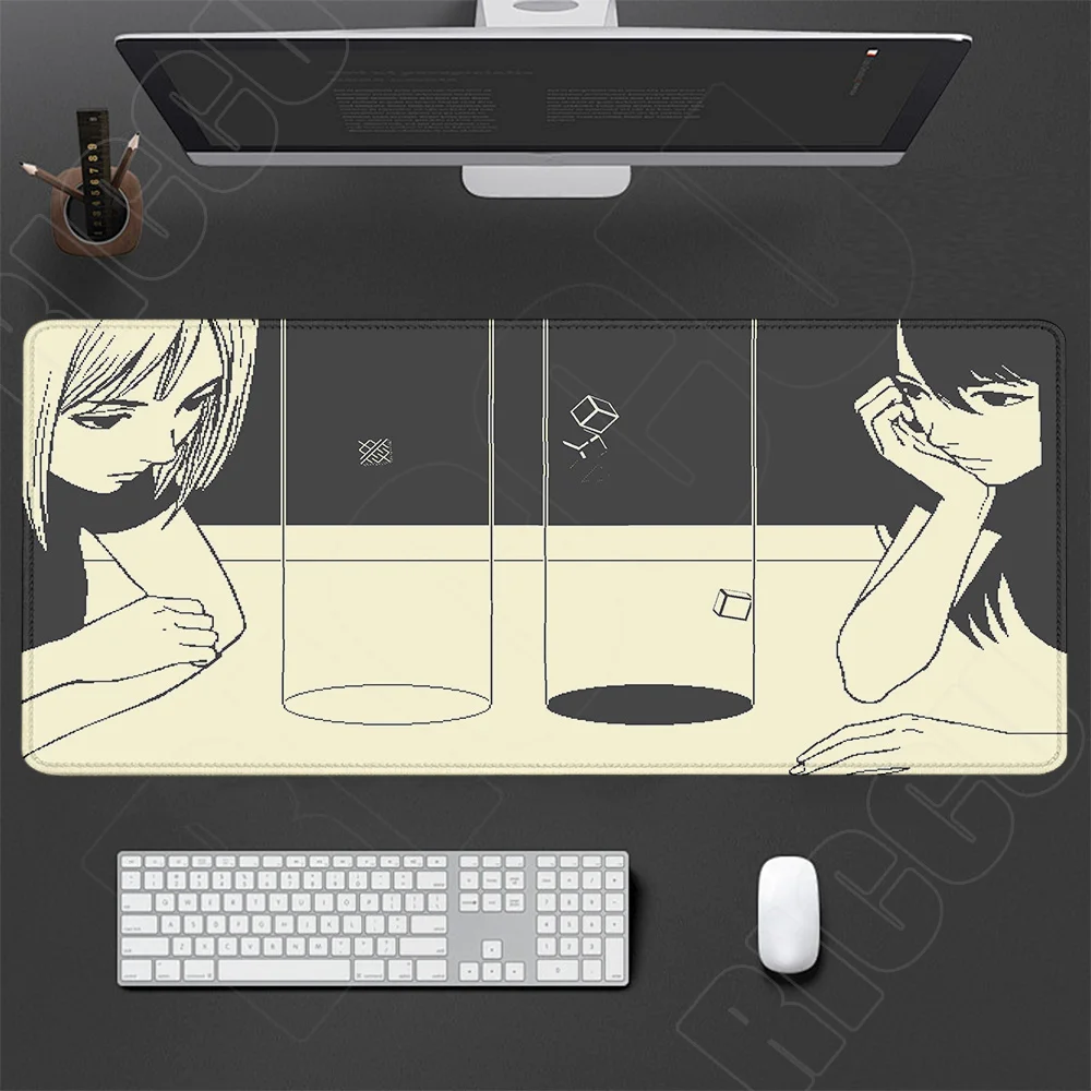 HD-Druck Anime Girl Mauspad XXL Schwarz Weiß Cooles Mauspad Tastaturunterlage Büro-PC-Zubehör XXL Schreibtischunterlage E-Sports-Teppich – Detail 3
