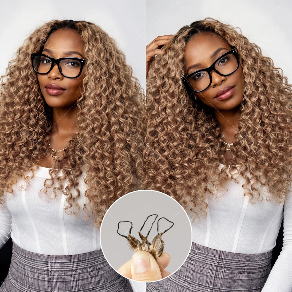 

12A Медовый блондин, вязанные крючком человеческие волосы без узлов, предварительно разделенные глубокие волны, объемные крючком наращивание человеческих волос для косичек в стиле бохо