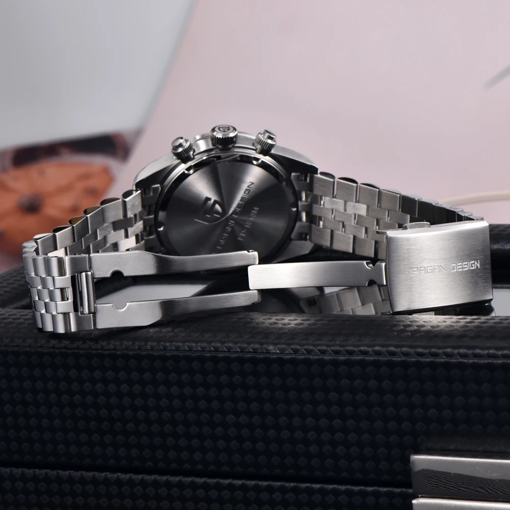 PAGANI DESIGN BB Panda Retro Quartz Sport Chronograph Stainless Steel Bracelet Watch thumbnail 6