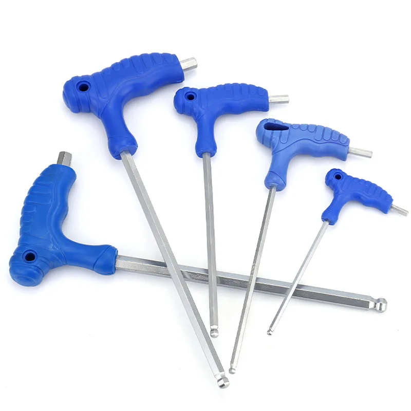Blue T-handle Blat Head Hex Key Wrench Chrome Vanadium Steel Lengthen Hex Key Allen Wrench for Hardware Home Use Repair Tool
