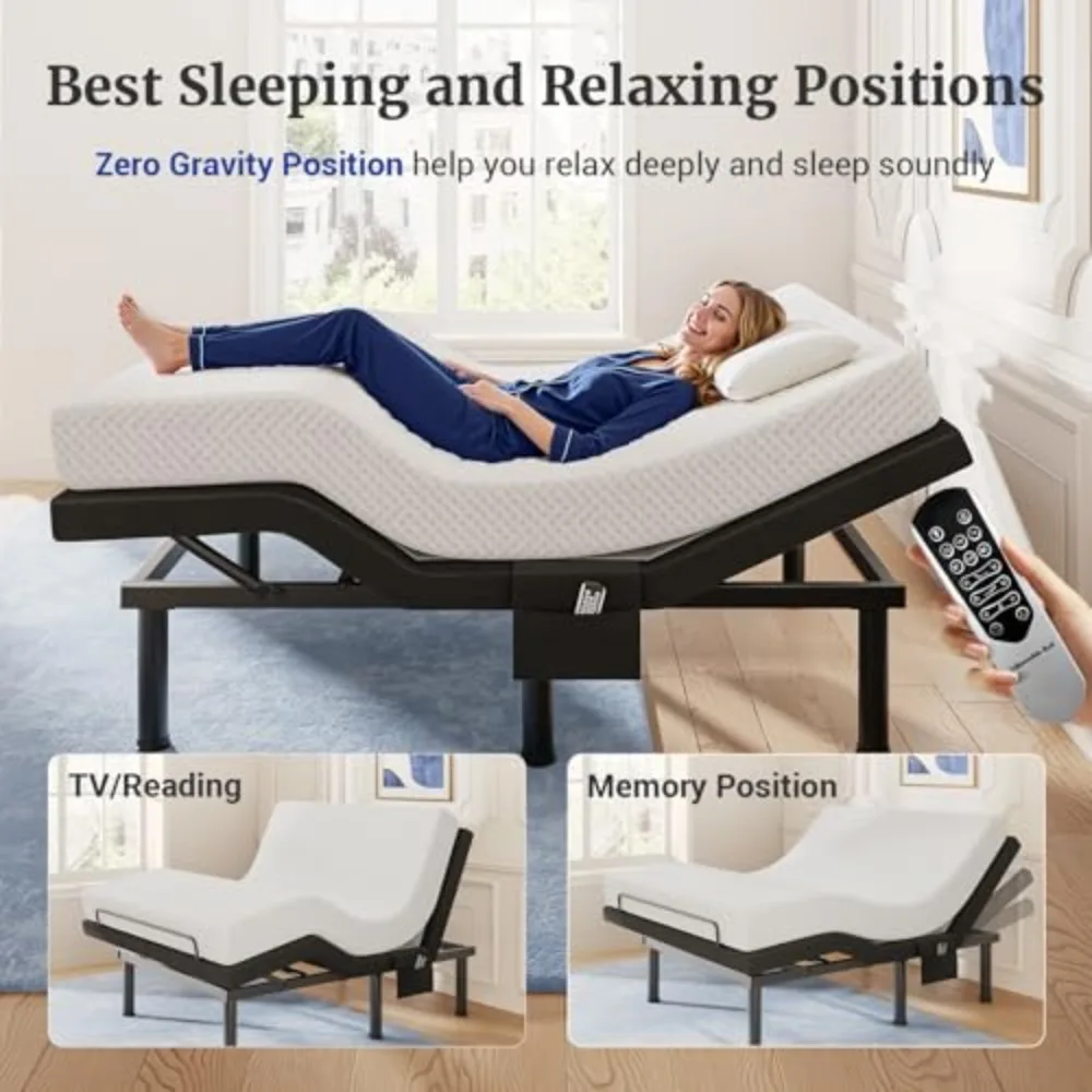T600 Adjustable Bed Frame Twin XL Size with Remote & Massage - Syncable Electric Beds Bases, Zero Gravity, USB, Side view 5