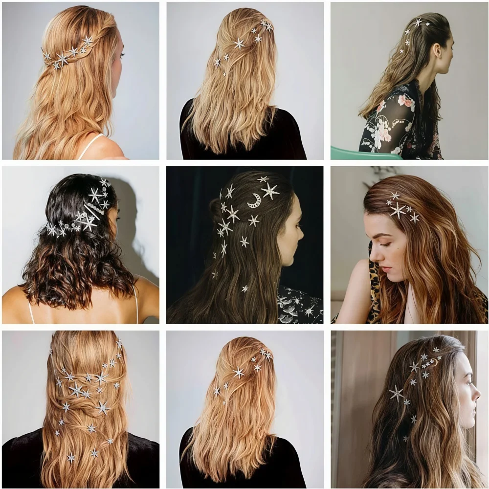 Crystal Star Hair Clip Pins For Bridal Women Girls Fashion Metal Hairpins Wedding Barrettes Bride Decorate Hair Accessories view 2