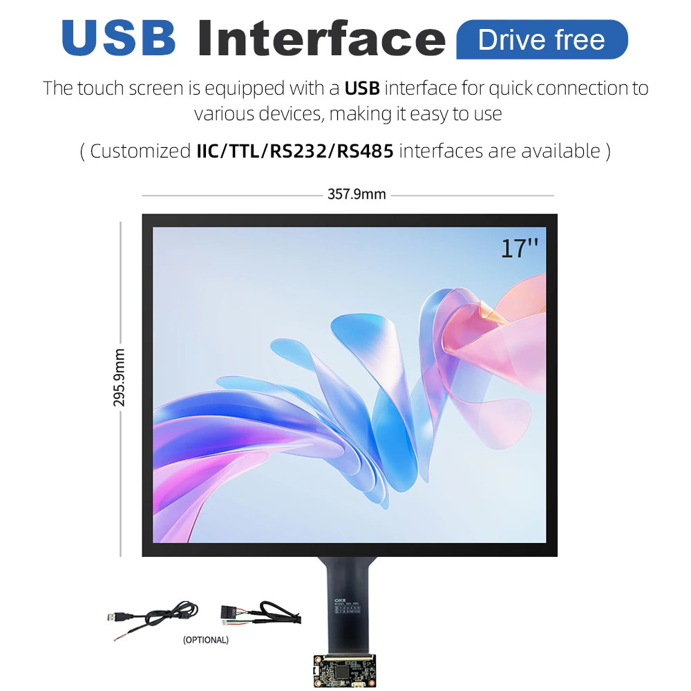 17Inch Glass Capacitive Touch Screen Multiple Dimensions Plug Play USB Controller Touch Screen Panel Smart Device Display Module