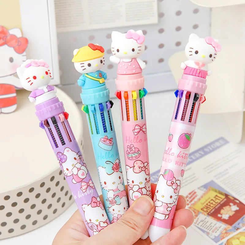 Sanrio 10-Color Kawaii Cartoon Press Writing Pen 18/36pcs Ballpoint Pen Hello Kitty School Supplies Stationery For School