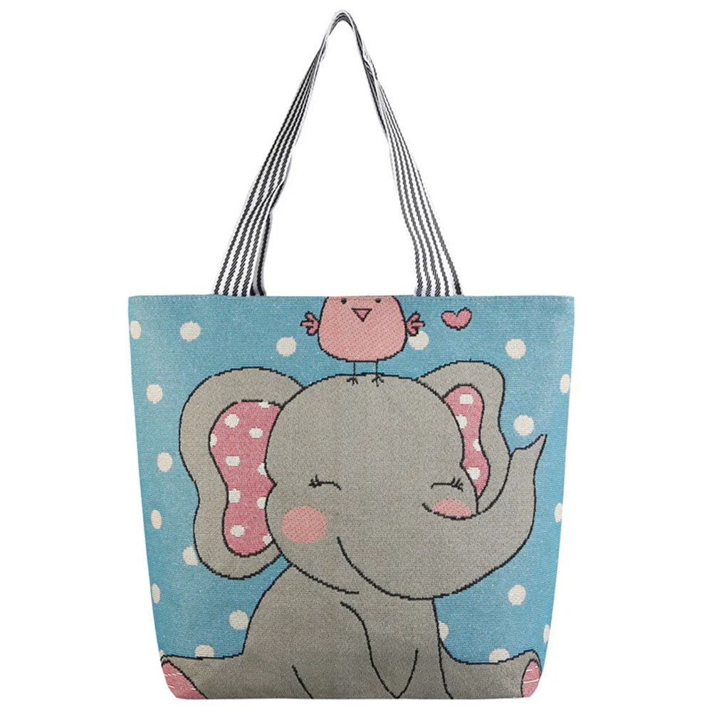 Bolso de compras de animales de dibujos animados de Corea para mujer, bolso grande de hombro ecológico de gran capacidad, bolso de libro de lona bordado a la moda para niñas