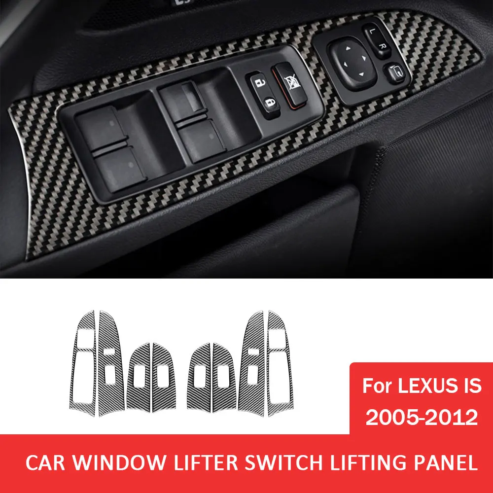 

4pcs Car Window Lifter Switch Lifting Panel Trim Sticker for Lexus IS 2005-2012 Carbon Fiber Auto Interior Accessories