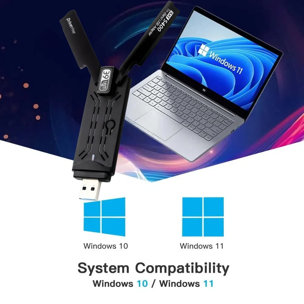 5400Mbps WiFi 6E AX5400 Adapter Tri Band 2.4G/5G/6GHz Wi-Fi USB 3.0 Dongle High Gain Antenna Wireless Network Card Driver Free