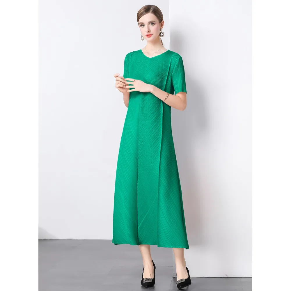 Faionable Pleated Summer New Arrival Women's Dr Ele Lady Sle Polyester Chiffon Midi Skirt round Neline  Color