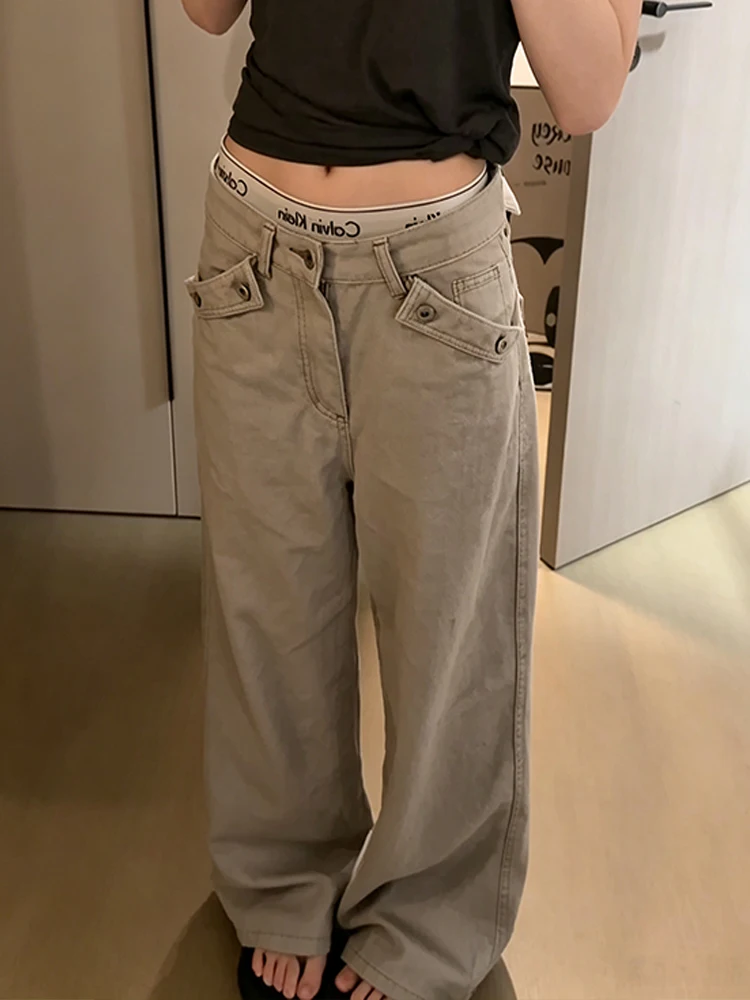 Parisian Buckle Denim Jeans Women's American Hot Girl Loose Slimming Floor-Length Pants Design Sensation  2026 New Style