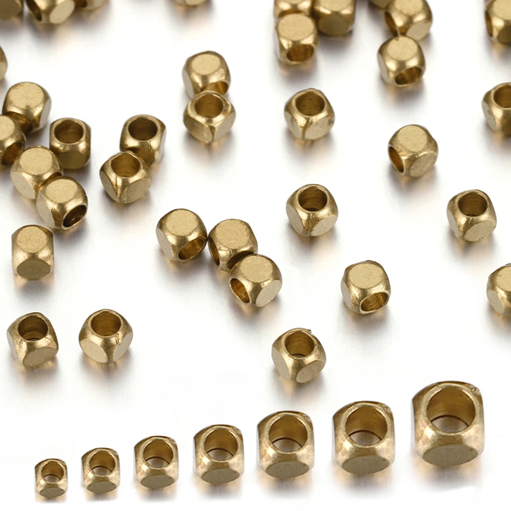 100pcs/lot 1-5mm Square Golden Brass Cube Beads For Jewelry Making DIY Bracelet Necklace Pendants Handmade Craft Accessories