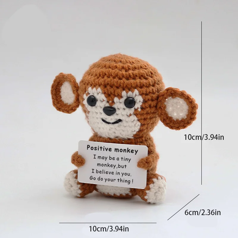 Mini Funny Positive Highland Cow, Knitted Wool Cow Toy with Positive Card - Creative Cute Crochet Doll Emotional Support Cheer