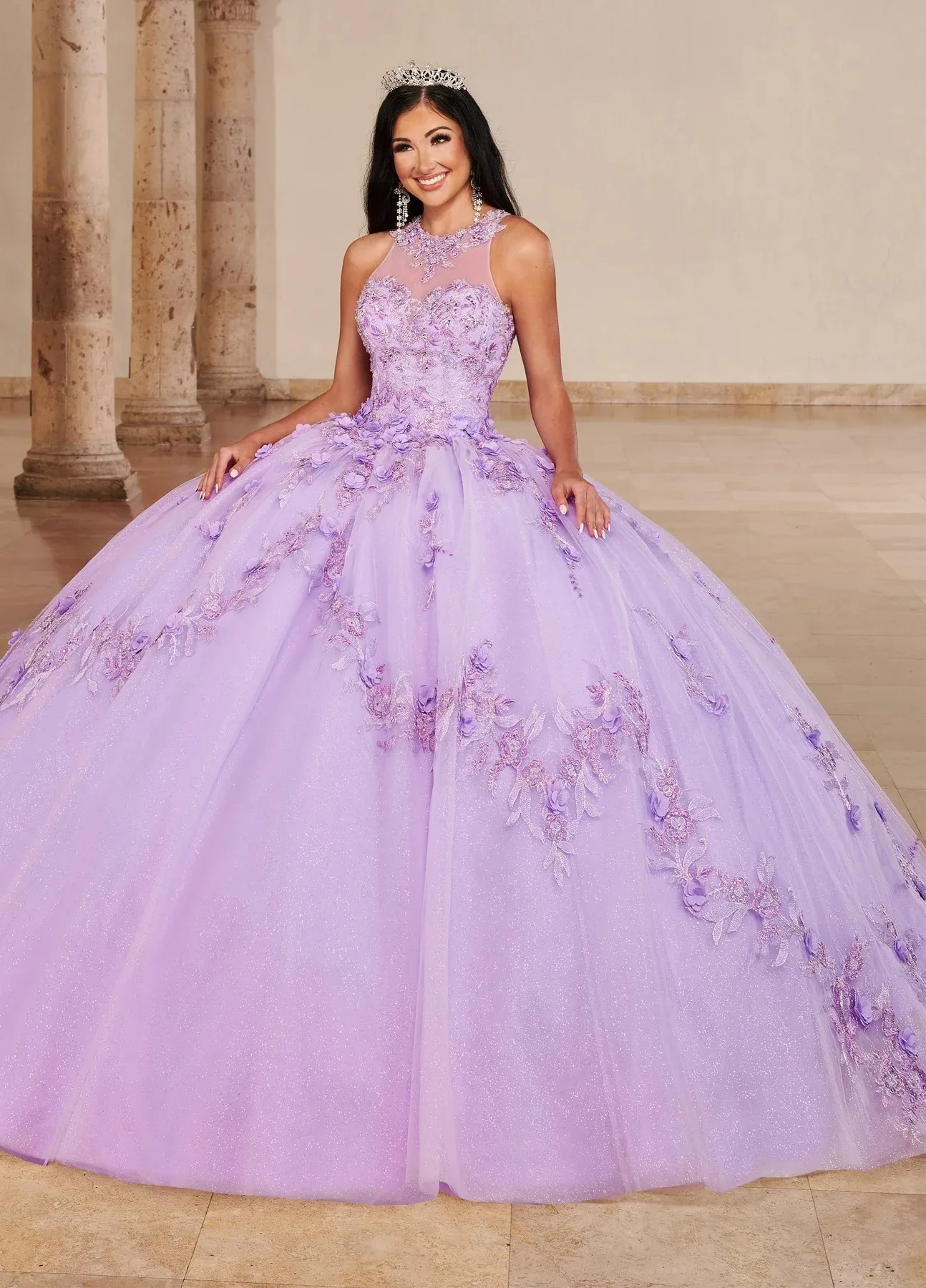 Lilac Charro Quinceanera Dresses Ball Gown Halter Tulle Appliques Puffy Mexican Sweet 16 Dresses 15 Anos