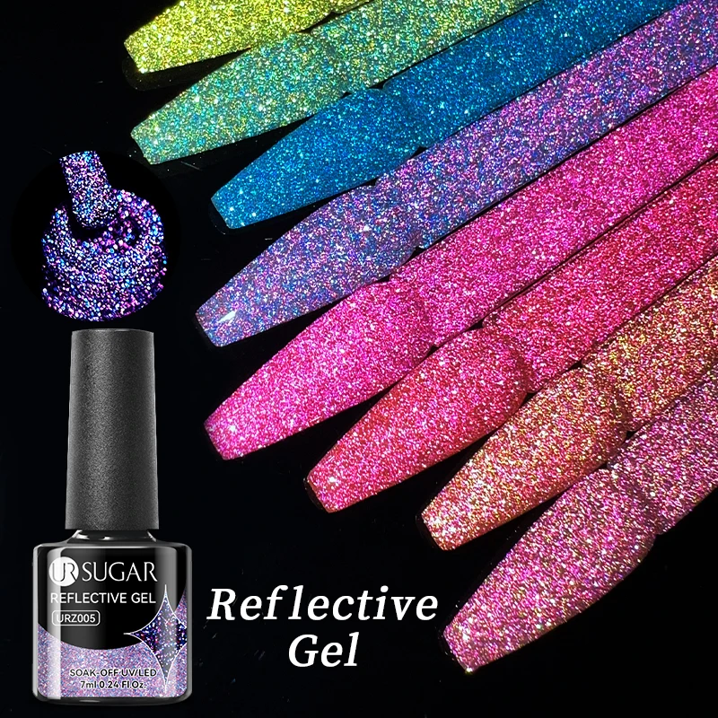 UR SUGAR 7ml Pink Reflective Gel Nail Polish Purple Red Glitter Flash Gel Semi permanent Soak Off UV LED Nail Art Varnish