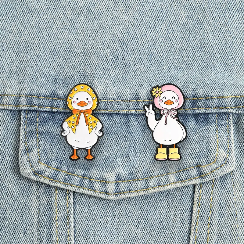 Bonnet Shawl Duck Badge Bow Tie Goose Yellow Rain Boots Enamel Pins Kawaii Funny Cartoon Animal Brooch Gift Accessories