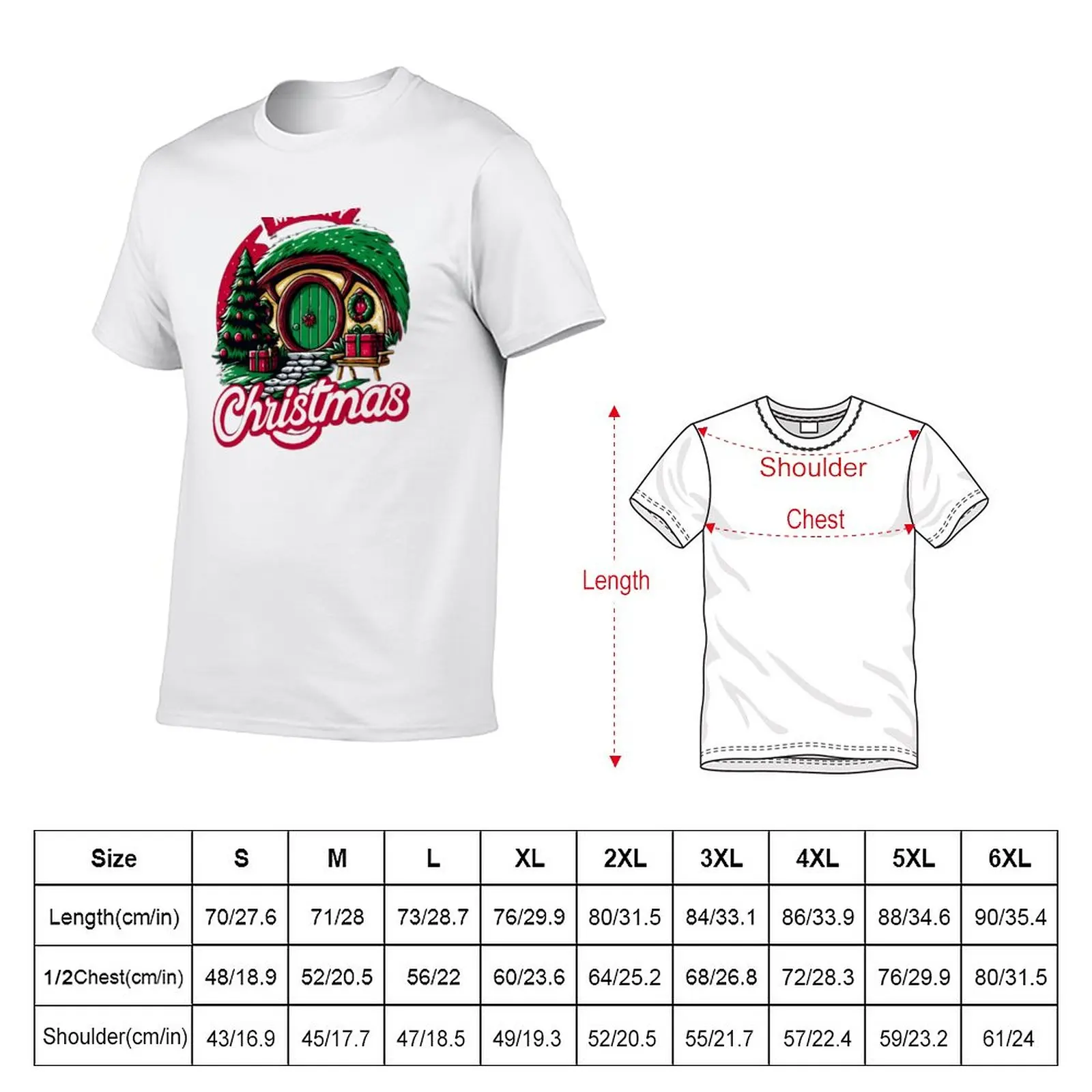 Merry Christmas - Festive Halfling Hole with Tree and Presents - Fantasy Christmas T-Shirt funny t shirt workout shirts for men