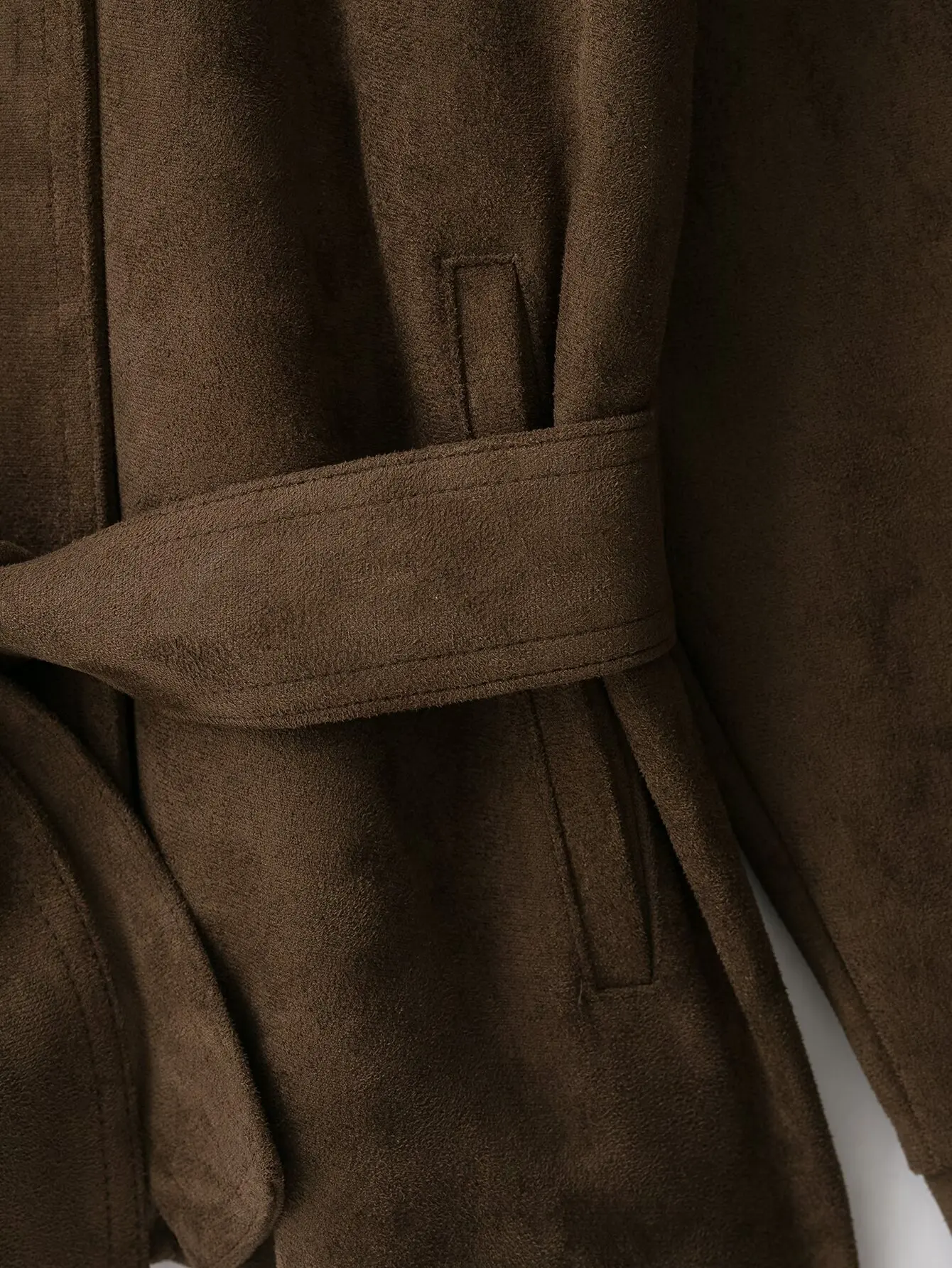 TFMLN Damen Wildlederjacke, Modischer Stehkragen, Gürtel, Locker Geschnittene Oberbekleidung, Herbst-Winter Freizeitjacke, Einfarbig, Vintage-Stil 2026 – Detail 14