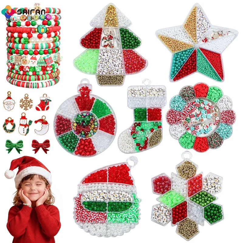 Christmas Series Kids DIY Bracelet Making Kit Xmas Snowflake Tree Materials Children Bracelets Necklaces Decor Accessories Set