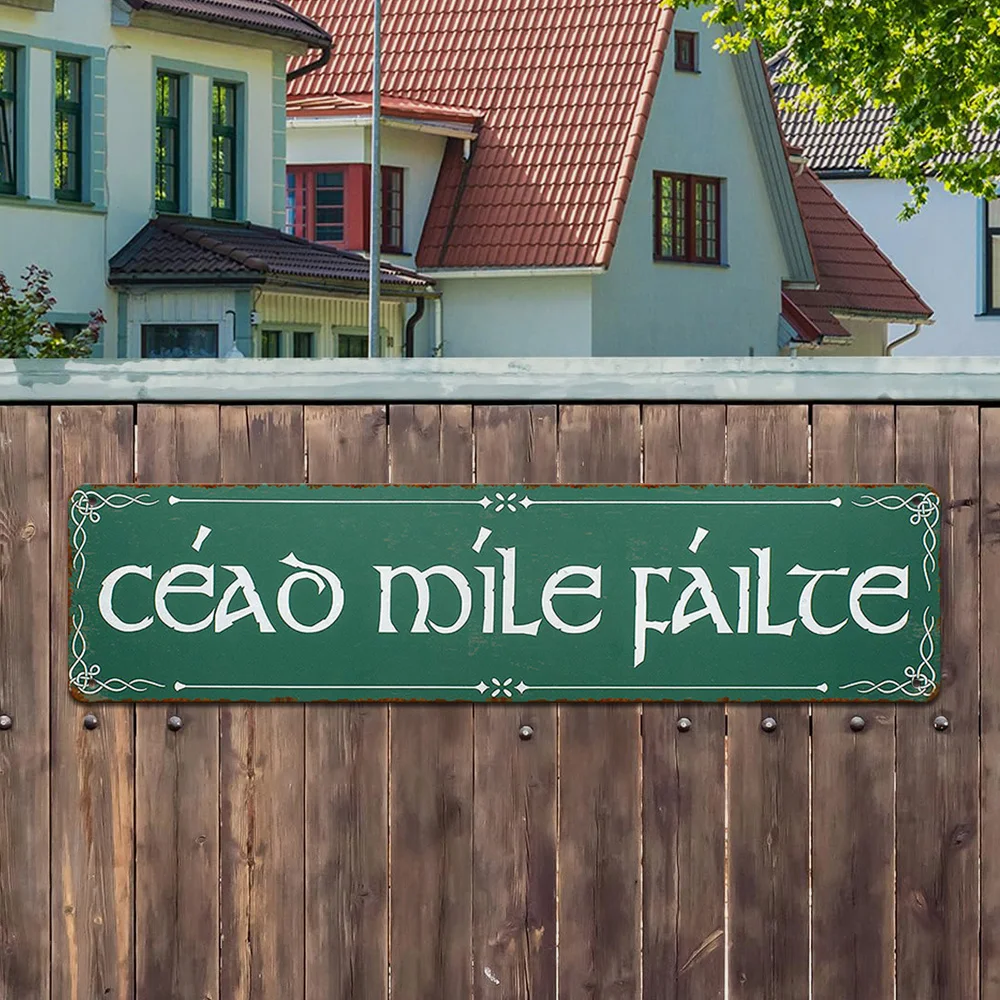 CIFBUY Vintage Irish Ceád Míle Fáilte Celtic Aluminum Wall Art Waterproof Wear Resistant Durable Home Office Indoor Outdoor Deco