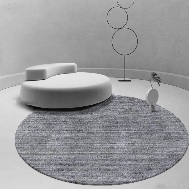 VIKAMA Aesthetic Neutral Grey Geometric Round Floor Mat Non Slip Office Desk Chair Rug Minimalist Study Gaming Room Decor view 6