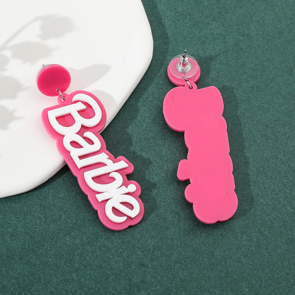 Barbie Earrings for Women Pink Fashion Barbie Letter Earring Acrylic Pendants Creative Design Jewelry Accessories for Women Girl