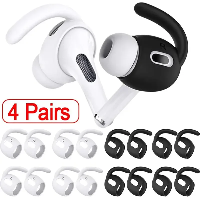 NONE 4 paires de housses antidérapantes en Silicone souple pour AirPods Pro, ajustement confortable, crochets d'oreille détachables, conception ergonomique, noir et blanc
