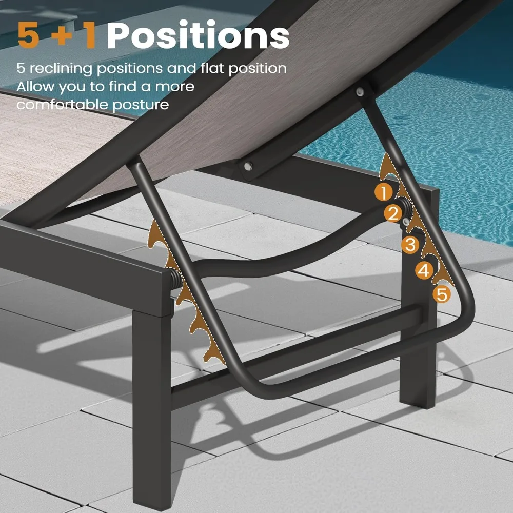 Chaise Lounge Chair Outdoor Set of 4, Adjustable 5 Positions Pool Lounge Chairs, Metal Tanning Recliner, Outdoor, Customized view 5