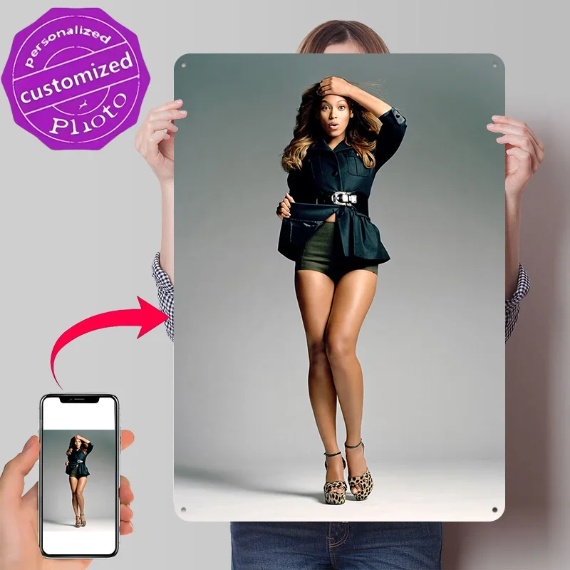 Beyoncé in Stylish Outfit Personalized 3D Textured Metal Poster Wall Art Tinplate Sign for Decoration Room Bar Accessories Decor