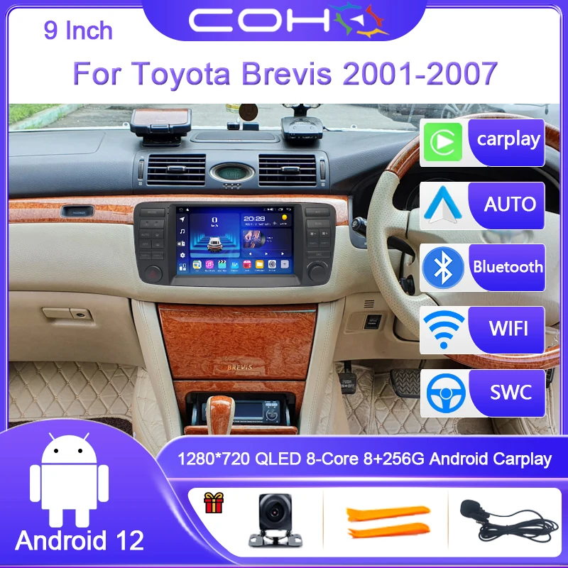 

8+256GB Android 12 Car Radio For Toyota Brevis 2001-2007 Carplay Auto 4G Car multimedia player GPS QLED