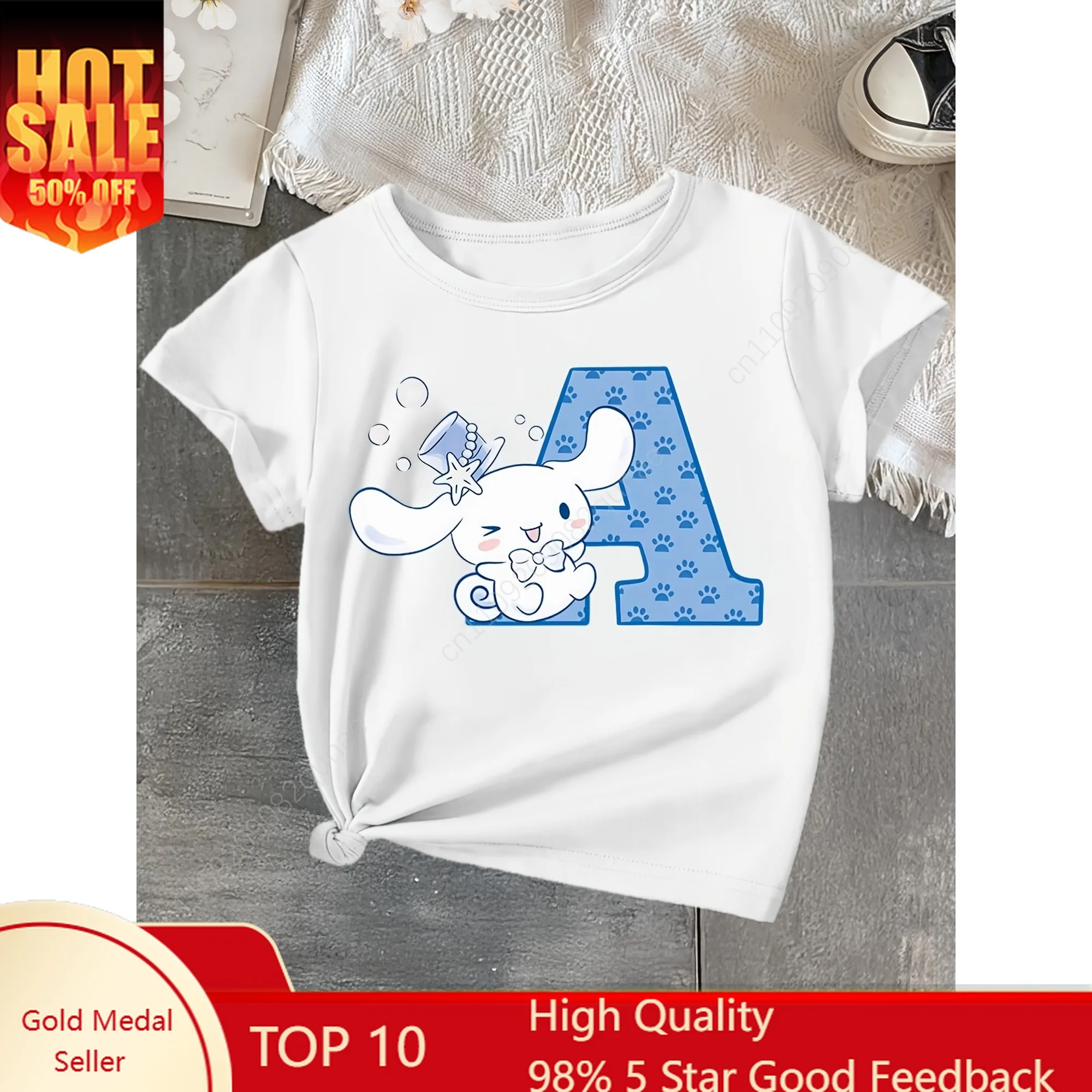 

Sanrio Cinnamon Dog Tshirt for Children and Woman Cute Cartoon Tee Mother-Daughter Matching Outfits Short-sleeved Sunmmer