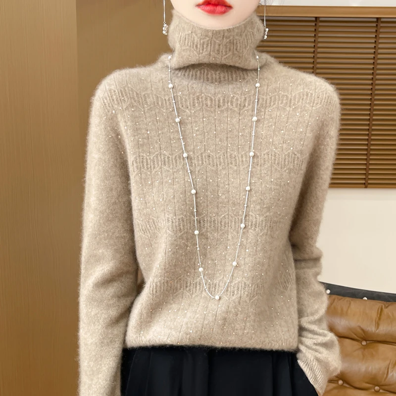 

Women's Wool Sweater Pullover Knit Top Warm Loose Casual Winter Bright Diamond Female Fashion Winter Clothes 2025 Solid Color
