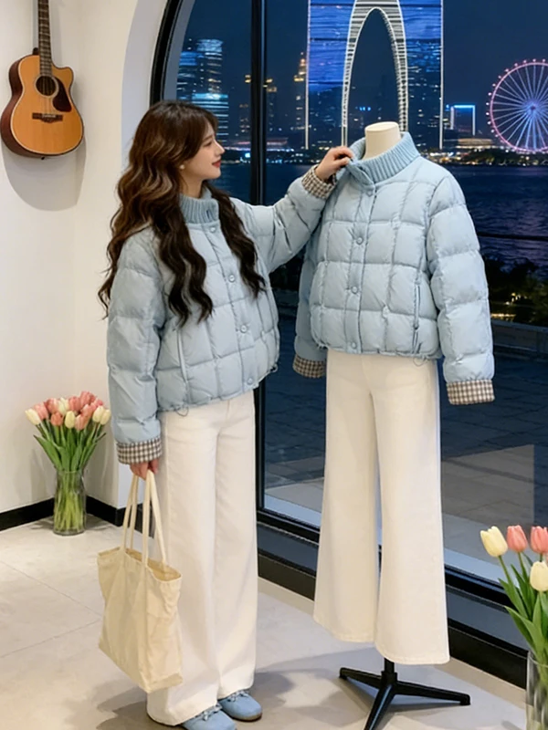 

Sli Корейская синяя хлопковая куртка с воротником-стойкой, женская зимняя свободная верхняя одежда с хлебом, дизайн Sensation Faion