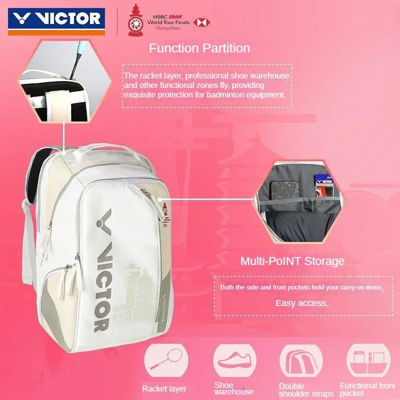 VICTOR Victory Badminton Bag para Homens e Mulheres, HSBC World Tour Finals Mochila, Sacos Esportivos de Grande Capacidade, Mochila de Tênis, BR7009WT