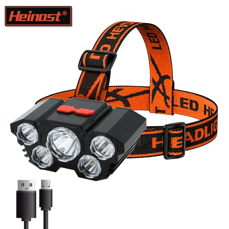 

5 LED Headlamp Strong Light Head Lamp USB Rechargeable Headlight Built-in 18650 Battery Fishing Flashlight Outdoor Lantern Torch