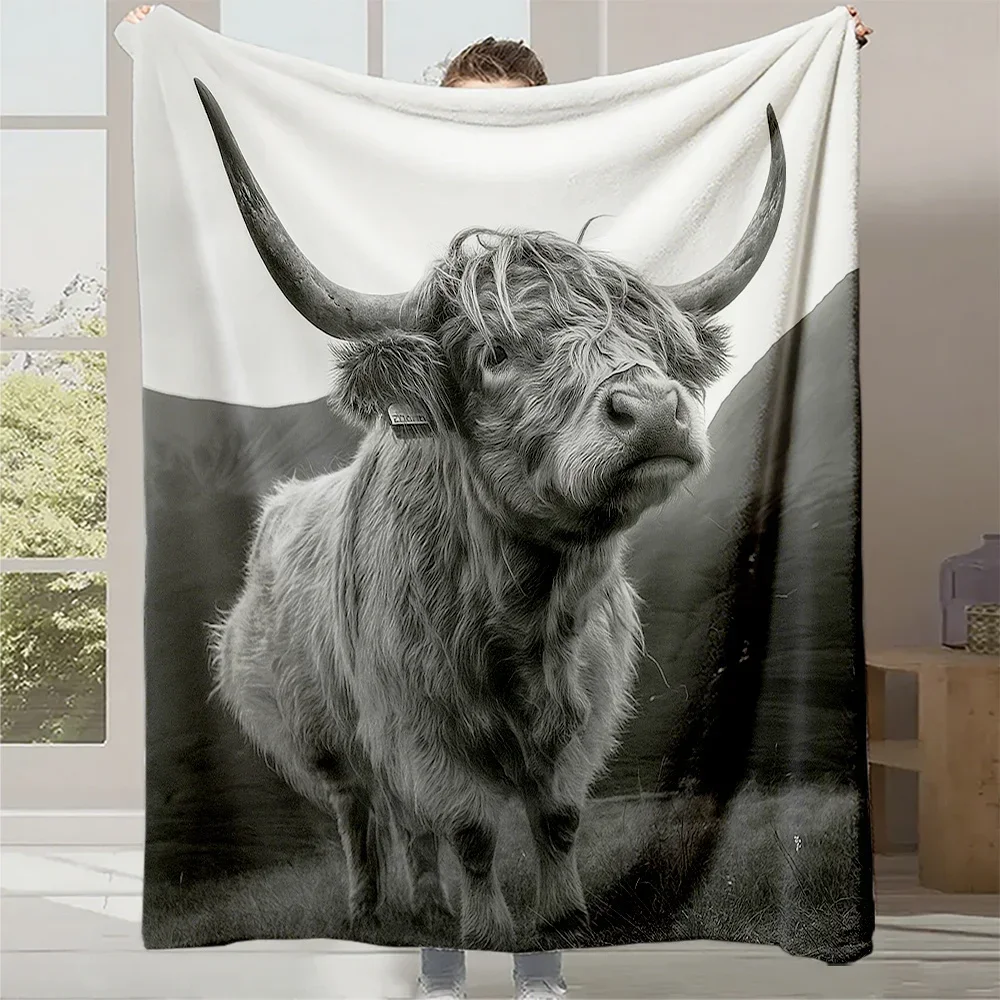 

Плед с принтом шотландской высокогорной коровы в клетку, утяжеленный, черно-белый, с мягкой стеганой текстурой, всесезонный, комфортный