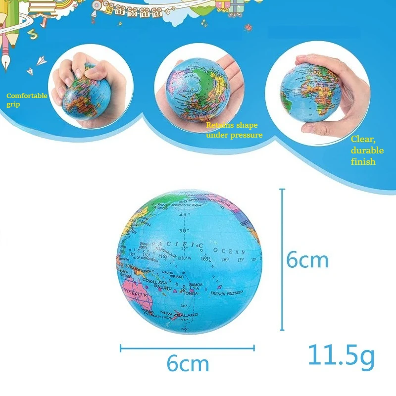 6Pcs World Map Earth Squeeze Toys Soft PU Foam Stress Balls Sensory Relief Creative Decompression Office Gift