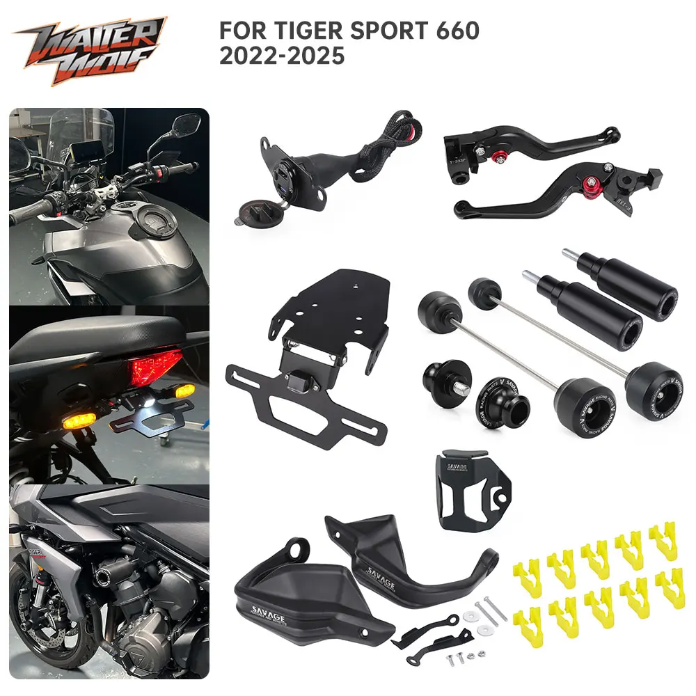 

Motorcycle Accessories For Tiger Sport 660 2022-2025 Tail Tidy Kit Handguard Wheel Slider Swingarm Stand Lever Mirrors USBcharge