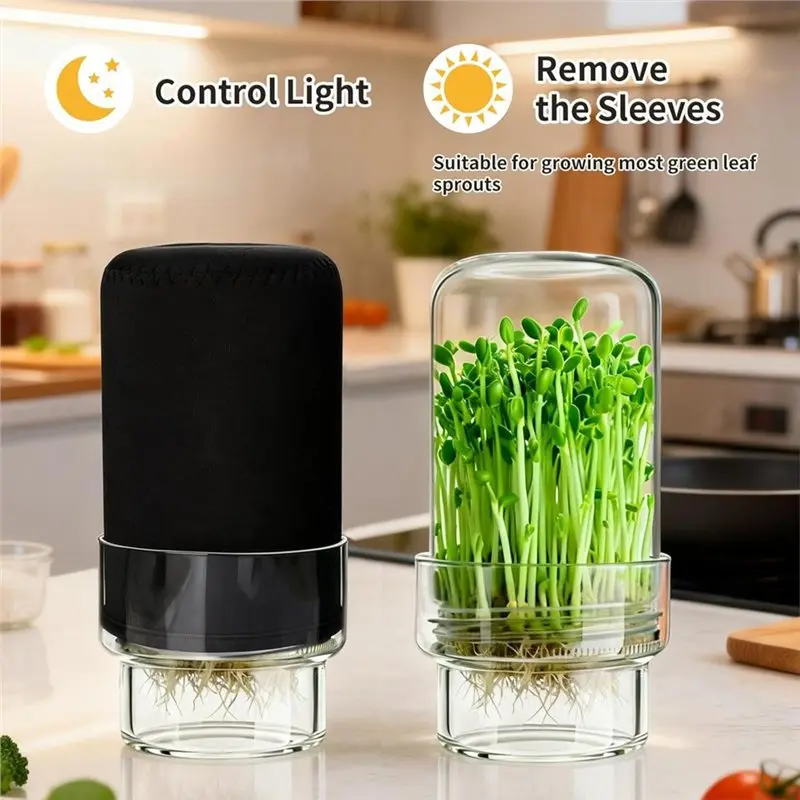 Blackout Sleeves& Drain Cover 2PCS Updated Sprouting Kit For Wide Mouth Quart Mason Jars With Sprout Lids For Vegan Diets