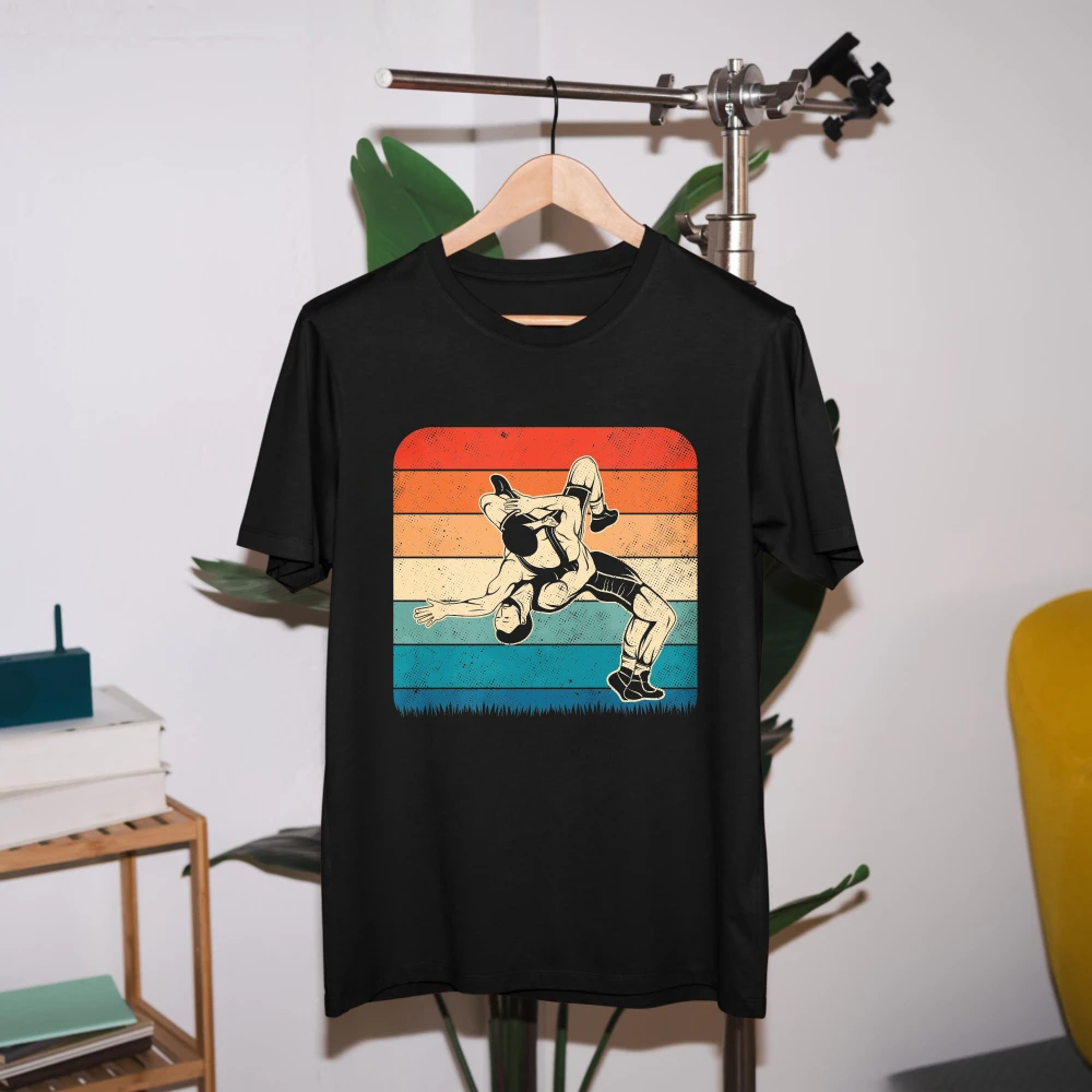 Retro Stripe Wrestling Jiu Jitsu Graphic Tshirt Men Cotton Short Sleeve Tee Martial Arts Training Casual Top Sports Apparel Gift